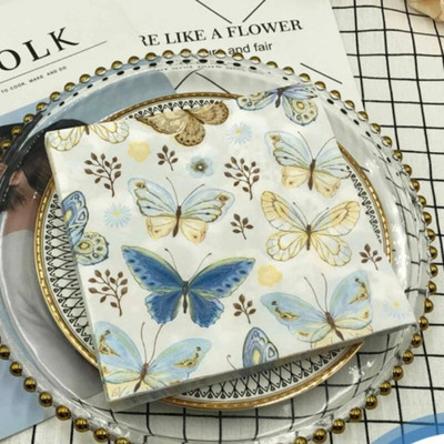 Ühekordsed värvilised trükitud salvrätikud Butterfly Design Hotel Cafe Party Pulmaruudukujuline paberist salvrätik Platjamatid Toidu salvrätik