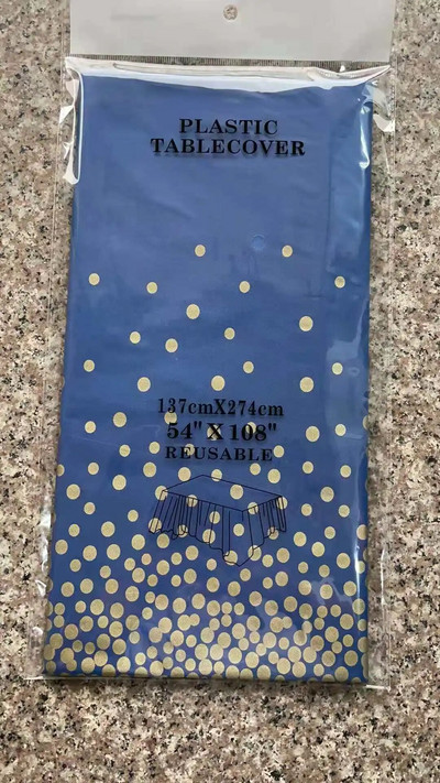 Peotäpiga ühekordselt kasutatav ristkülikukujuline plastikust laudlina riidest pulm peo-roosilaua veekindla laua kuldse sünnipäevakatte kaunistuseks