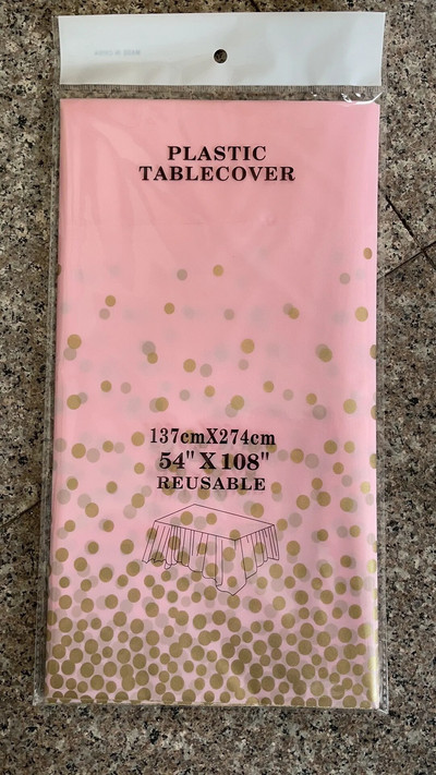 Peotäpiga ühekordselt kasutatav ristkülikukujuline plastikust laudlina riidest pulm peo-roosilaua veekindla laua kuldse sünnipäevakatte kaunistuseks