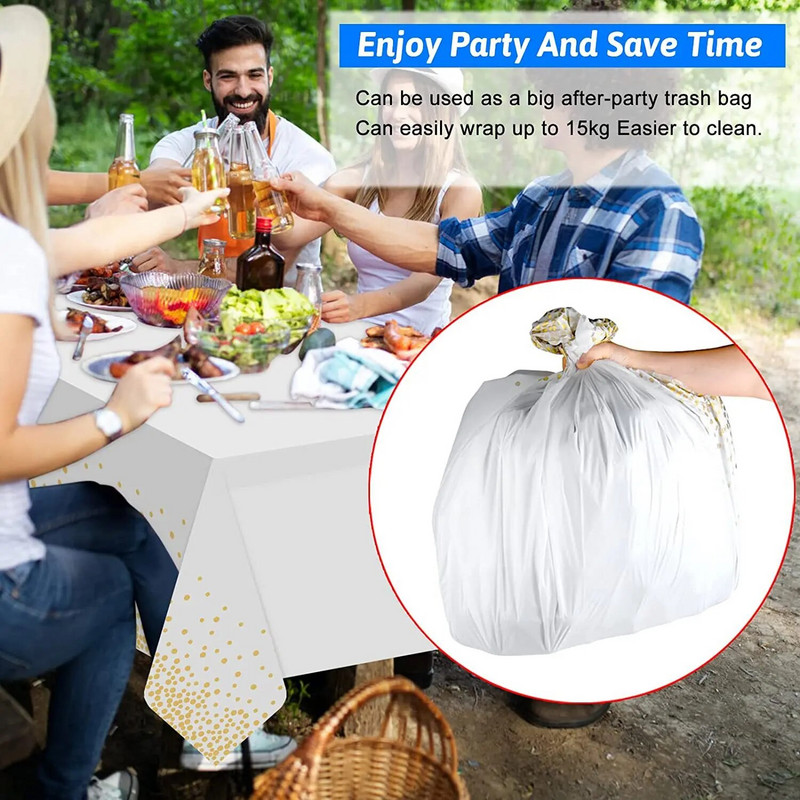 Peotäpiga ühekordselt kasutatav ristkülikukujuline plastikust laudlina riidest pulm peo-roosilaua veekindla laua kuldse sünnipäevakatte kaunistuseks