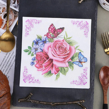 20 τεμ./συσκευασία Rose Flower Butterfly Printed Paper Επιτραπέζια σερβίτσια μιας χρήσης Χαρτοπετσέτες Διακόσμηση γαμήλιου πάρτι