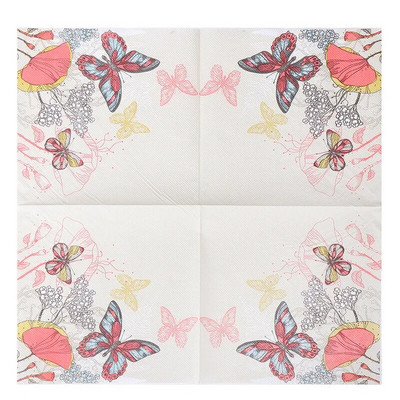 20db/csomag Rózsavirág Pillangó Nyomtatott Papír Eldobható Evőeszközök Szalvéta törlőkendő Esküvői Party dekoráció