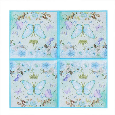 20db/csomag Rózsavirág Pillangó Nyomtatott Papír Eldobható Evőeszközök Szalvéta törlőkendő Esküvői Party dekoráció