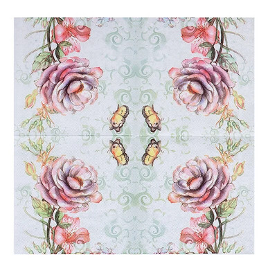 20db/csomag Rózsavirág Pillangó Nyomtatott Papír Eldobható Evőeszközök Szalvéta törlőkendő Esküvői Party dekoráció