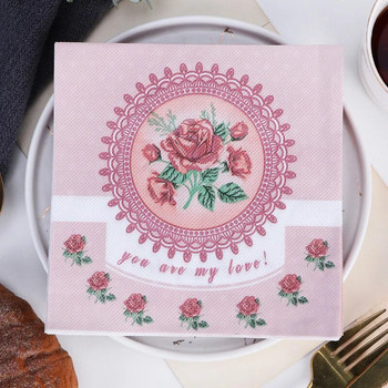 20 τεμ./συσκευασία Lover Heart Rose Printed Paper Επιτραπέζια σκεύη μιας χρήσης Πετσοπετσέτες DIY Διακόσμηση για πάρτι