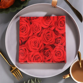 20 τεμ./συσκευασία Lover Heart Rose Printed Paper Επιτραπέζια σκεύη μιας χρήσης Πετσοπετσέτες DIY Διακόσμηση για πάρτι