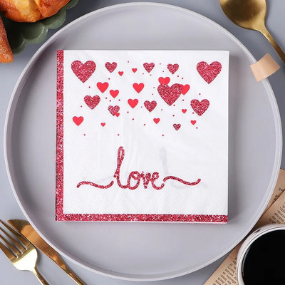 20 tk/pakk Armastaja süda roos, trükitud paberist ühekordsed lauanõud, salvrätiku salvrätikud, meisterdamine, pulmapeo kaunistus