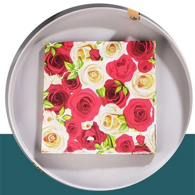 20 tk/pakk Armastaja süda roos, trükitud paberist ühekordsed lauanõud, salvrätiku salvrätikud, meisterdamine, pulmapeo kaunistus