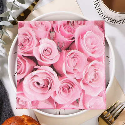 20 tk/pakk Armastaja süda roos, trükitud paberist ühekordsed lauanõud, salvrätiku salvrätikud, meisterdamine, pulmapeo kaunistus