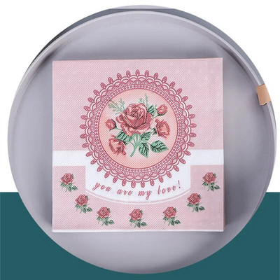 20 tk/pakk Armastaja süda roos, trükitud paberist ühekordsed lauanõud, salvrätiku salvrätikud, meisterdamine, pulmapeo kaunistus