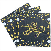 20 tk. Palju õnne sünnipäevaks ühekordsed salvrätikud, trükitud pidulik peopaber, värviline kandiline peen puidumass, kahekihiline fleksotrükk