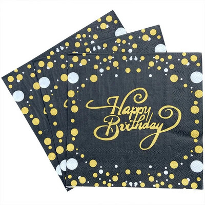 20 tk. Palju õnne sünnipäevaks ühekordsed salvrätikud, trükitud pidulik peopaber, värviline kandiline peen puidumass, kahekihiline fleksotrükk