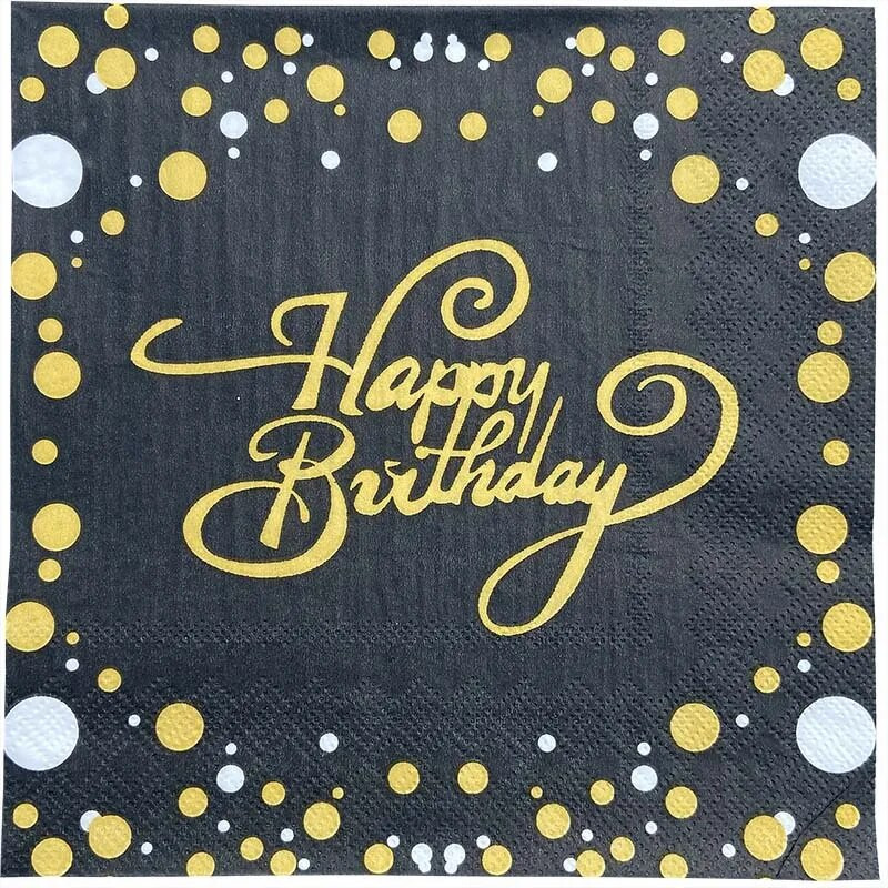 20 tk. Palju õnne sünnipäevaks ühekordsed salvrätikud, trükitud pidulik peopaber, värviline kandiline peen puidumass, kahekihiline fleksotrükk