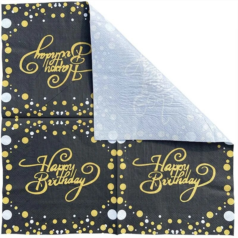 20 tk. Palju õnne sünnipäevaks ühekordsed salvrätikud, trükitud pidulik peopaber, värviline kandiline peen puidumass, kahekihiline fleksotrükk