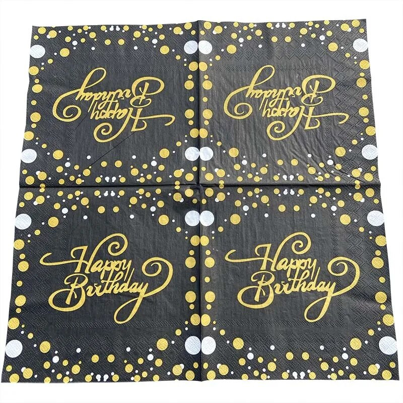 20 tk. Palju õnne sünnipäevaks ühekordsed salvrätikud, trükitud pidulik peopaber, värviline kandiline peen puidumass, kahekihiline fleksotrükk