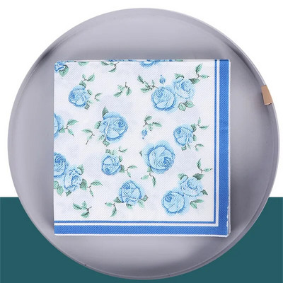 20 tk / pakk Sinise roosi lille seeria paberkokteil Square õhtusöögi salvrätikud pulmade sünnipäevaks beebi dušši kaunistamiseks