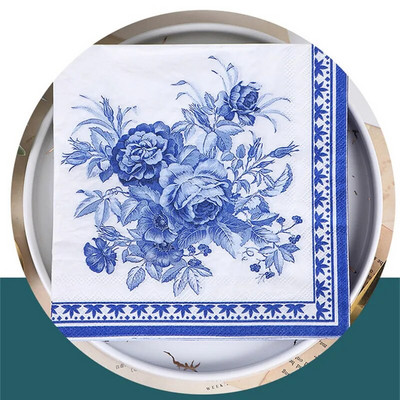 20 tk / pakk Sinise roosi lille seeria paberkokteil Square õhtusöögi salvrätikud pulmade sünnipäevaks beebi dušši kaunistamiseks