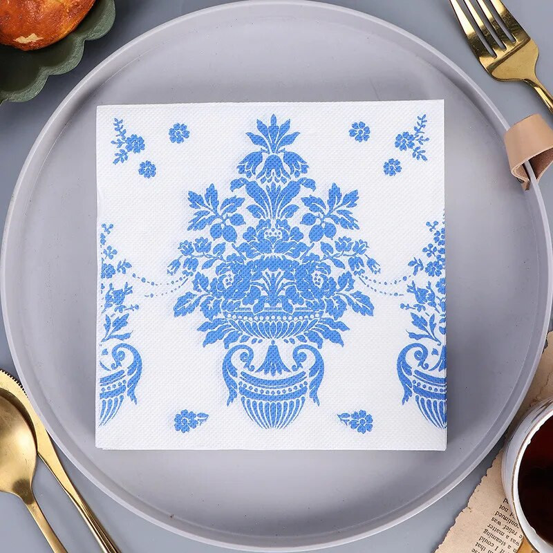 20 tk / pakk Sinise roosi lille seeria paberkokteil Square õhtusöögi salvrätikud pulmade sünnipäevaks beebi dušši kaunistamiseks