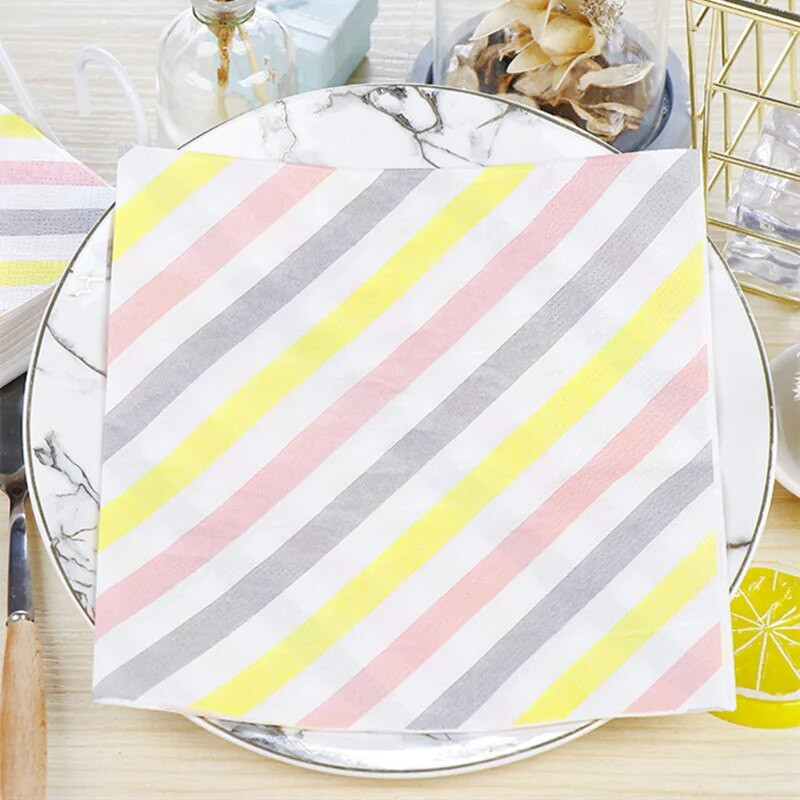 20 tk/pakend Rainbow lauapaberist salvrätikud Lihtsad värvilised triibulised salvrätikupaberist salvrätikud pulmakaunistuseks peotarbed hulgimüük