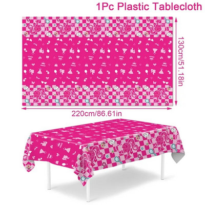 Rožinė teminė vakarėlio staltiesė Princesės vestuvių gimtadienio puošmena Vaikų mergaitėms Kūdikių dušo stalo dangtis 1-ojo gimtadienio reikmenys