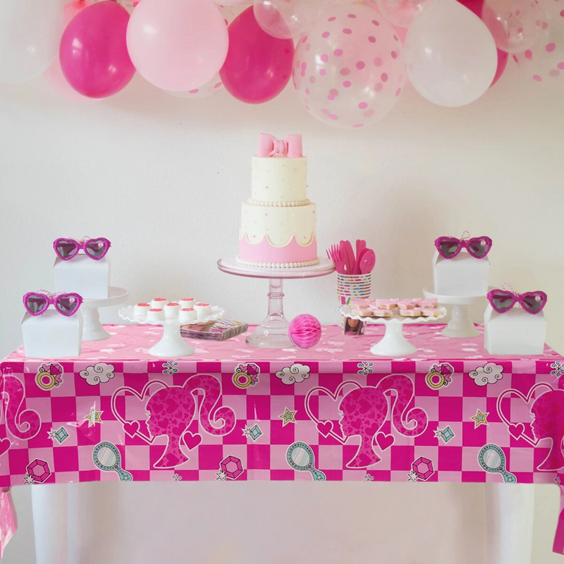 Rožinė teminė vakarėlio staltiesė Princesės vestuvių gimtadienio puošmena Vaikų mergaitėms Kūdikių dušo stalo dangtis 1-ojo gimtadienio reikmenys