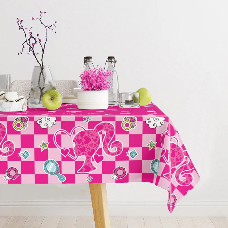 Rožinė teminė vakarėlio staltiesė Princesės vestuvių gimtadienio puošmena Vaikų mergaitėms Kūdikių dušo stalo dangtis 1-ojo gimtadienio reikmenys