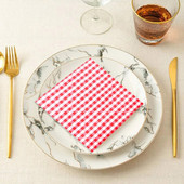 20 vnt./pak. Pastoralinės raudonos ir baltos languotos popierinės servetėlės, raudonos grotelės, stalo reikmenys, skirti namų kūdikių vakarėliui gimtadienio vakarėliui papuošti