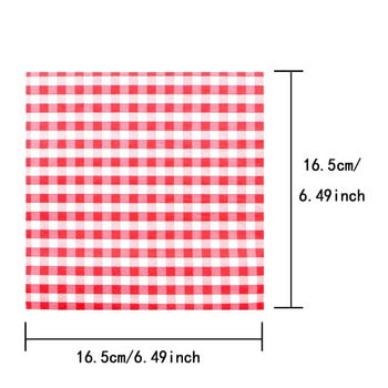 20 бр./Опаковка Пасторални червени и бели карирани хартиени салфетки Червени решетъчни прибори за дома Декорация за парти за рожден ден