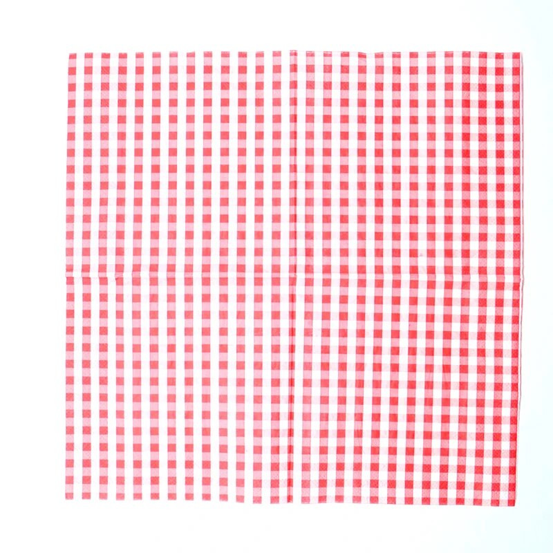 20 vnt./pak. Pastoralinės raudonos ir baltos languotos popierinės servetėlės, raudonos grotelės, stalo reikmenys, skirti namų kūdikių vakarėliui gimtadienio vakarėliui papuošti