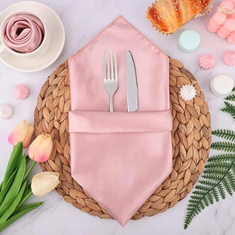 50cmx50cm kvadratinės satino stalo servetėlės Minkšta nosinaitė Romantiškos vestuvės banketų staltiesės vakarienės dekoravimo servetėlės pagal užsakymą