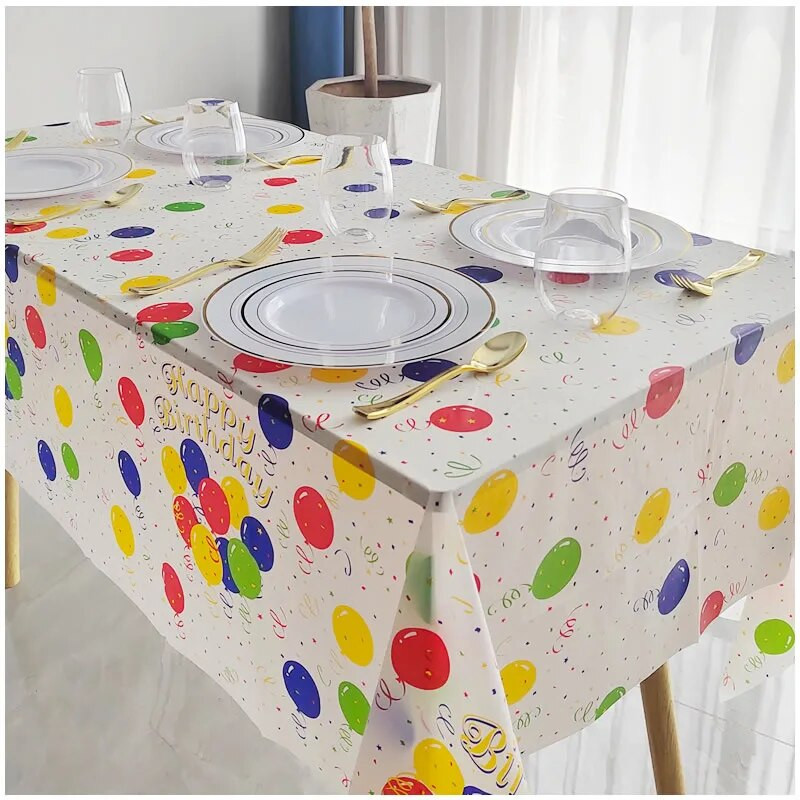 Sünnipäevapidu 137*274cm pikemad ühekordselt kasutatavad õhupalliga plastikust laudlina, ristkülikukujuline laudlina, vastupidavad luksuslikud lauakatted