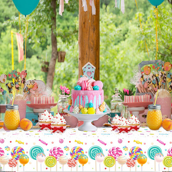 Карикатура Lollipop Парти Покривка за еднократна употреба Сладки бонбони Момичета Покривало за маса за рожден ден Декор Baby Shower Party Къмпинг постелка Консумативи