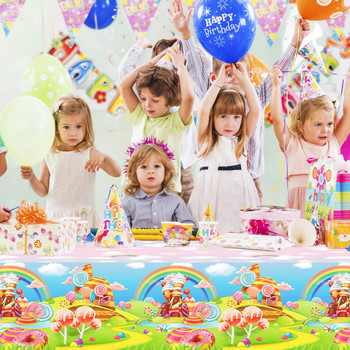 Карикатура Lollipop Rainbow Party Покривка за маса за еднократна употреба Fairy Tale Candy Castle Girls Birthday Party Camping Mat Покривка за маса Decor