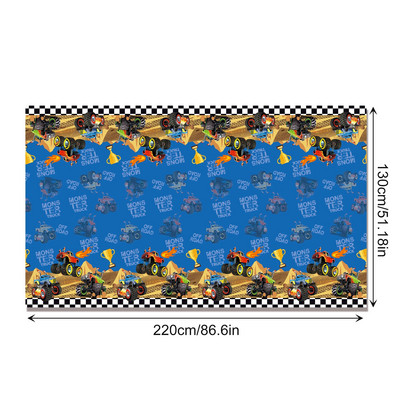 Cartoon Racing Monster Truck Game Party ühekordne laudlina 130*220cm Sünnipäevalaua kate Baby Shower Party Matkamati sisustus