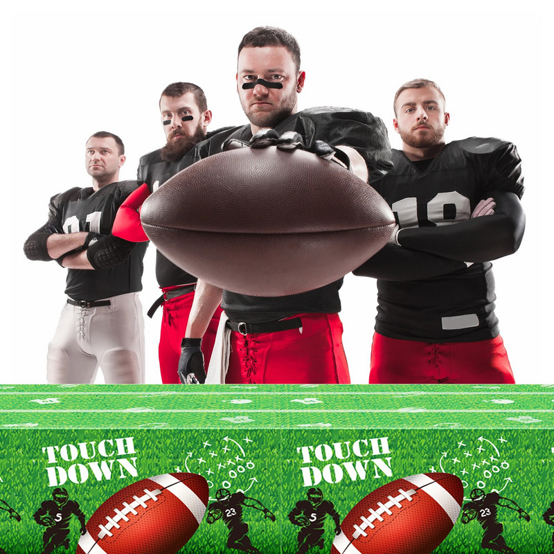 Ragbi spordipeo ühekordne PE laudlina Ameerika jalgpalli mäng Sünnipäeva matkamatt Lauakate Baby Shower Peokaunistus