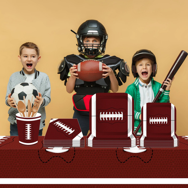 Ragbi spordipeo ühekordne PE laudlina Ameerika jalgpalli mäng Sünnipäeva matkamatt Lauakate Baby Shower Peokaunistus