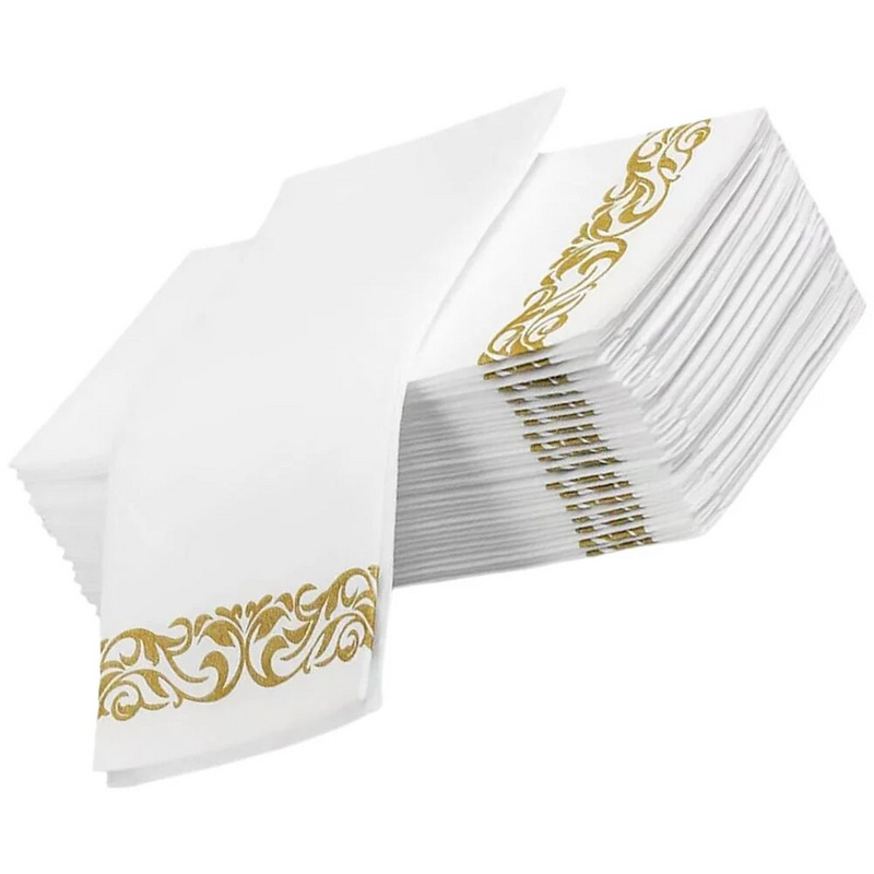 25 tk Pabersalvrätik valge joogisalvrätikud Kuldkaunistusega õhtusöök Ühekordne pestav