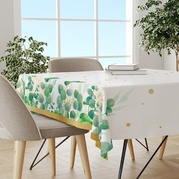 Sage Green Leaves Покривки за еднократна употреба Покривало за маса за Home Jungle Safari Birthday Party Decor Baby Shower Сватбени принадлежности