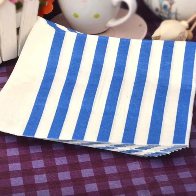 60 tk/partii Lauapaberist salvrätikud Lihtsad sinised triibulised salvrätipaberist salvrätikud Wedding Decor baby shower sünnipäevapeoks
