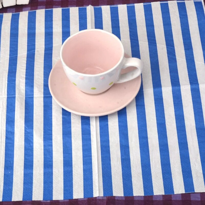 60 tk/partii Lauapaberist salvrätikud Lihtsad sinised triibulised salvrätipaberist salvrätikud Wedding Decor baby shower sünnipäevapeoks