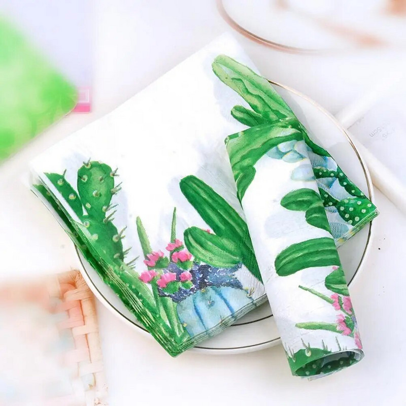 Patogių kaktusų spaudinių vienkartinių pietų servetėlių nuvalymas, vestuvių reikmenys