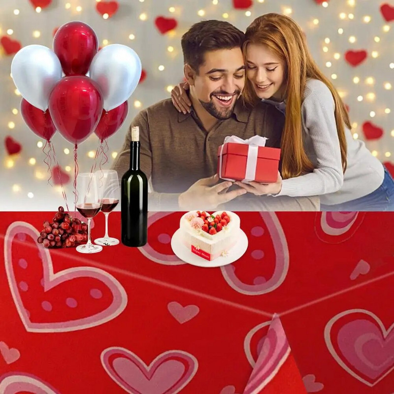 Šareni plastični stolnjak, romantični stolnjak s uzorkom patuljastog srca Set staza za stol za Valentinovo Dekoracija blagovaonskog stola