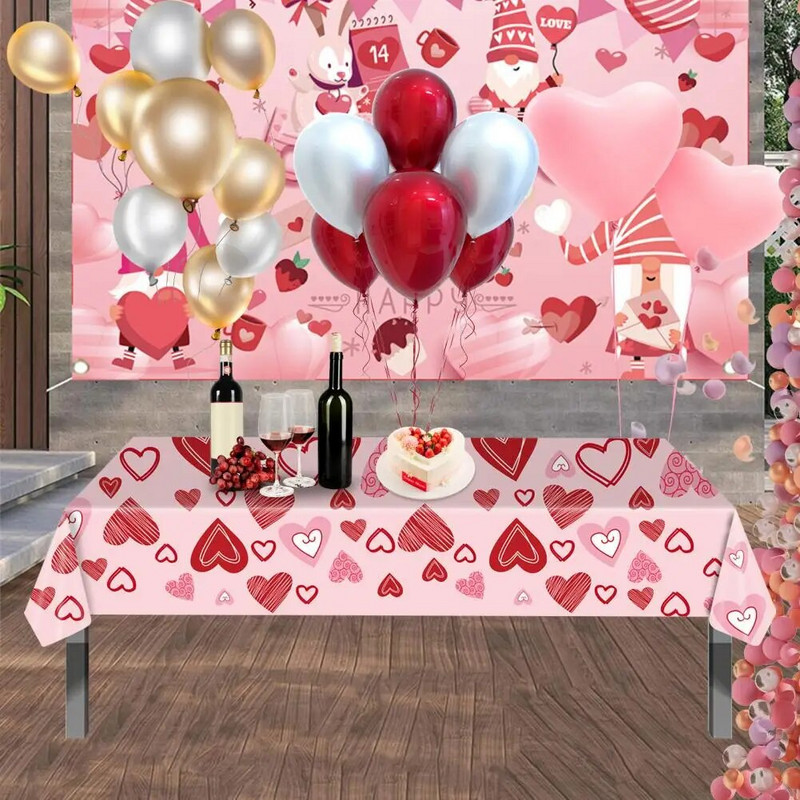 Šareni plastični stolnjak, romantični stolnjak s uzorkom patuljastog srca Set staza za stol za Valentinovo Dekoracija blagovaonskog stola