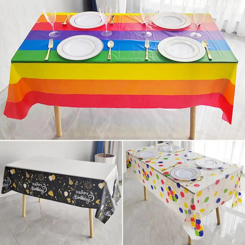 Šiuolaikinės vienkartinės vaivorykštės staltiesės spausdintos stalo užtiesalai Sulankstomas plastikinis stalo užvalkalas Gimtadienio vakarėlio dekoro reikmenys