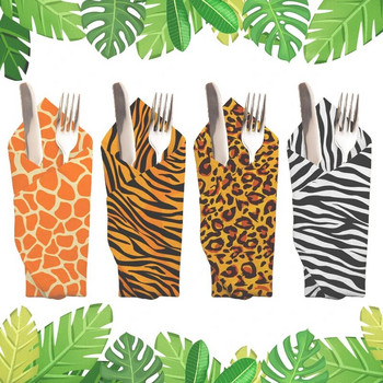 20 τμχ/παρτίδα Ζούγκλα Σαφάρι Ζώων με εκτύπωση χαρτοπετσέτες Tiger Leopard Zebra Stripes Leaf Θέμα Cocktail Party Τετράγωνες χαρτοπετσέτες δείπνου