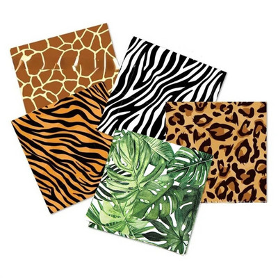 20 buc/lot șervețele de hârtie cu imprimare animale din junglă Safari, tigru, leopard, zebră, dungi cu frunze, șervețele pătrate pentru cocktail pentru petrecere