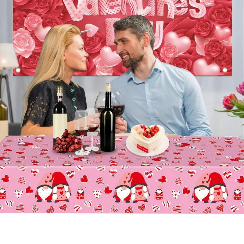 Τραπεζομάντιλο γιορτής του Αγίου Βαλεντίνου Ρομαντικό μοτίβο καρδιάς Gnome Τραπεζομάντιλο Τραπεζομάντιλο Runner για την ημέρα του Αγίου Βαλεντίνου
