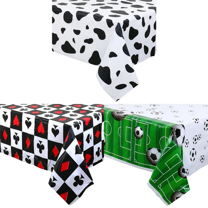 Pravokutni stolnjak za jednokratnu upotrebu 1,37*2,74 CM, ispis u boji, mliječni uzorak, igraća karta, rođendanska dekoracija za obiteljsku zabavu