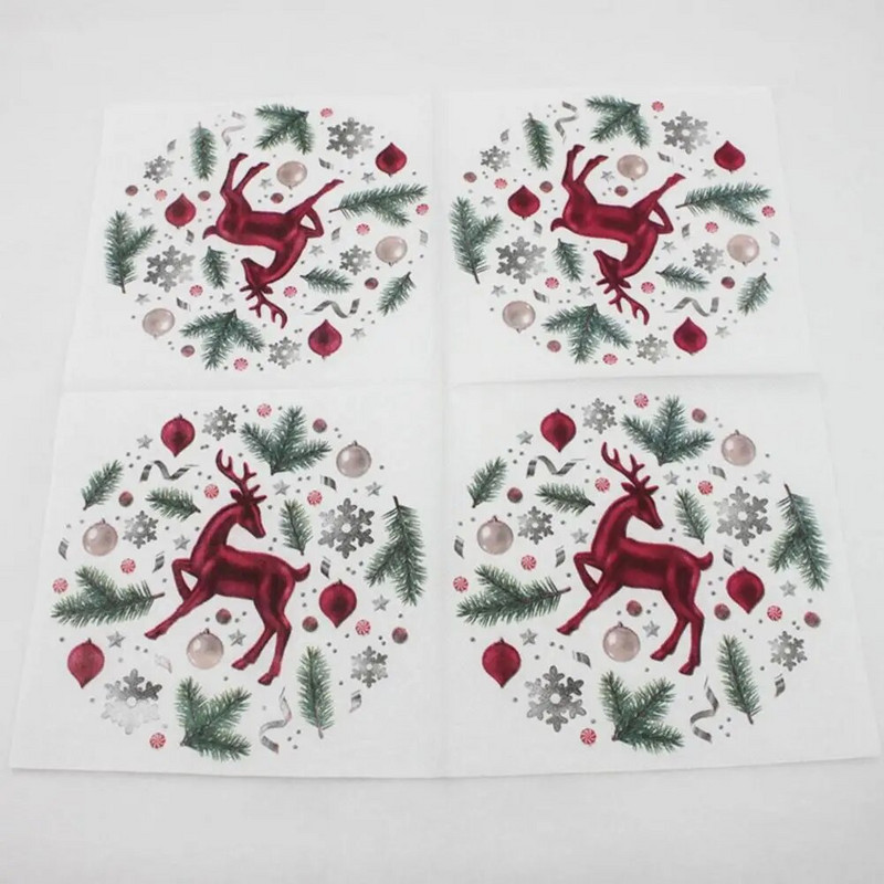 Kaunid paberist salvrätikud Toidukvaliteediga ühekordsed salvrätikud Värvilised jõulupõhjapõdra mustriga ühekordsed lõunasalvrätikud Puhastus