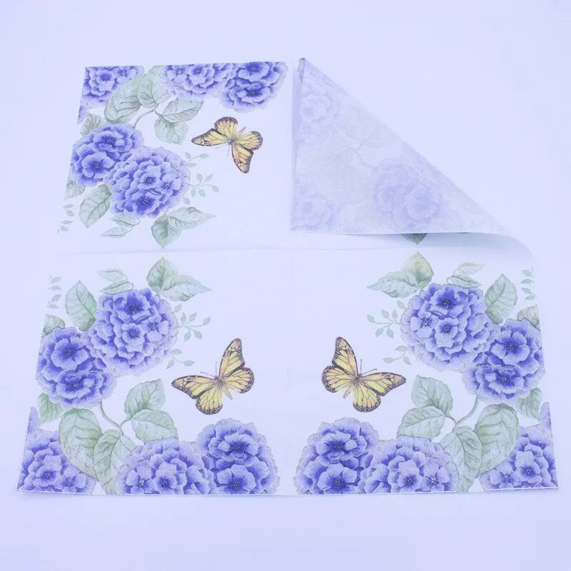 20 vnt/pak. Vienkartinės drugelio gėlės spausdintos stalo vakarienės servetėlės Popieriai Vestuvių vakarėlio dekoravimas